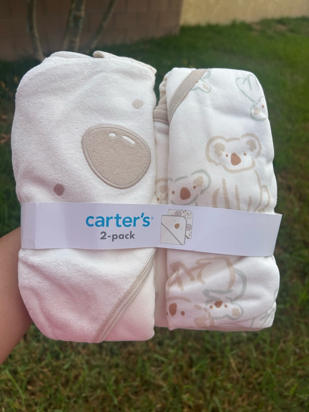Carter's 2-Pack Hooded Baby Towels in Cream and Beige Koala Print